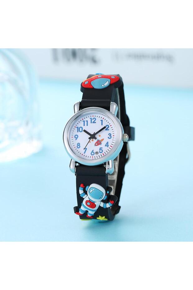 black New Student Children's Cartoon Astronaut UFO Astronaut Quartz Watch