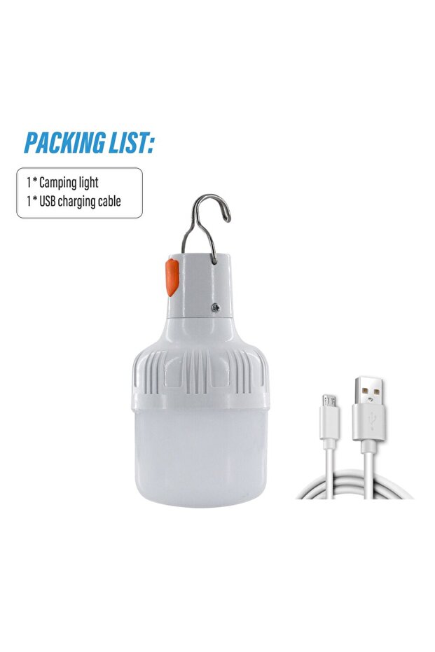 60W White light Outdoor USB Rechargeable LED Lamp Bulbs High Brightness Emergency Light Hook Up Camp