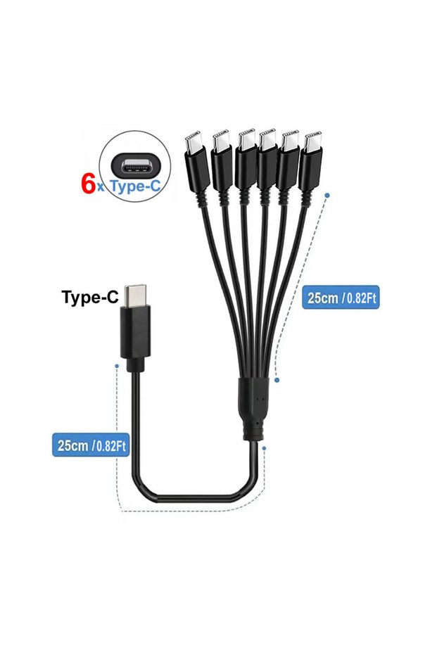 C to 6xType-C 50cm 6 in 1 USB C PD Splitter Cable Multi USB C to Type C Male Charger Cord for iPhone