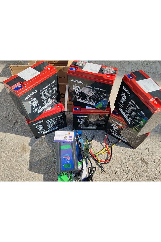6 aklü elektirikli motor akü ve şarz seti kablolar dahil montaj destegi vardır 72volt 20 AH modelere - 6
