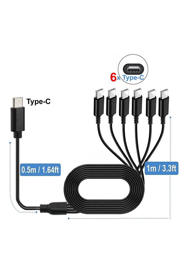 C to 6xType-C 150cm 6 in 1 USB C PD Splitter Cable Multi USB C to Type C Male Charger Cord for iPhon