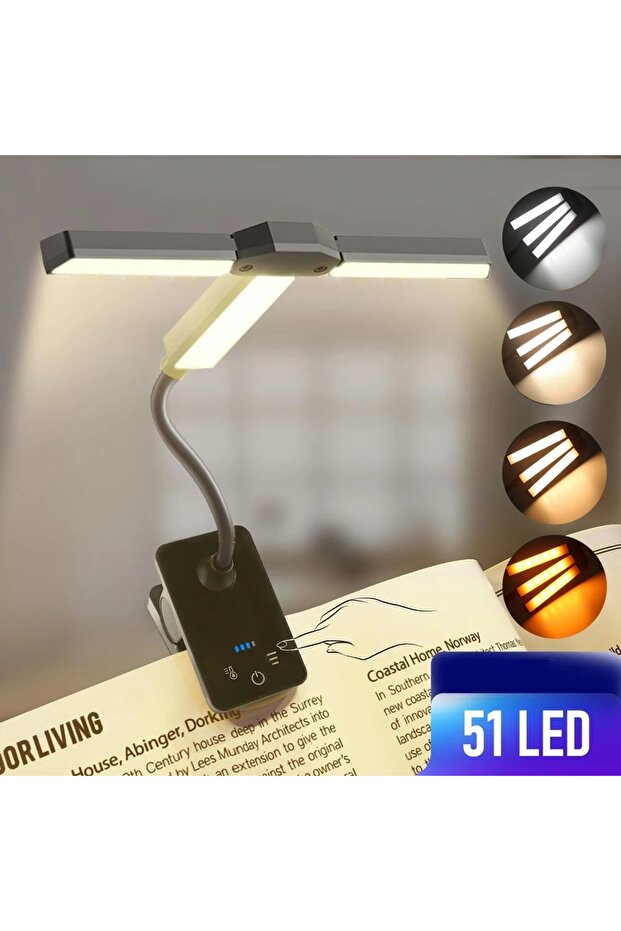 ضوء قراءة صغير بمشبك LED قابل لإعادة الشحن عبر USB باللون الأسود، ضوء قراءة ليلي عالي الجودة للأطفال