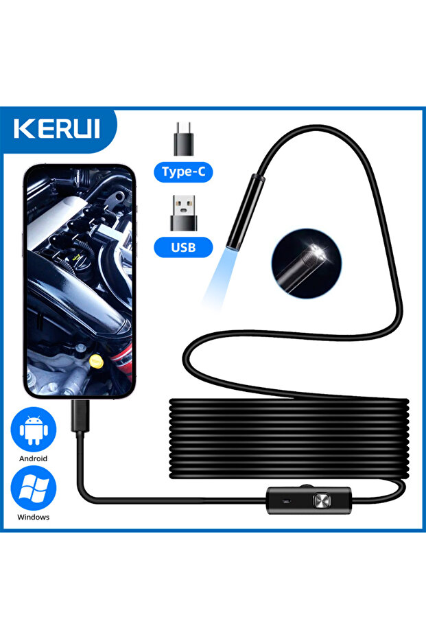 KERUI 3m hard cable Android Type-C USB Endoscope Camera 7mm Hard Cable Mini Camera for PC Android Ph - 2