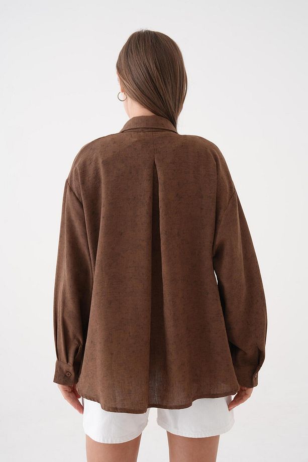 Kadın Kahve Batik Desenli Tunik Oversize Gömlek 29180 - 7