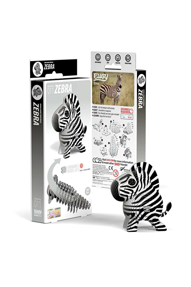 3D Zebra Puzzle – Wildlife Puzzle Toy for Kids, Eco-Friendly Cardboard Model