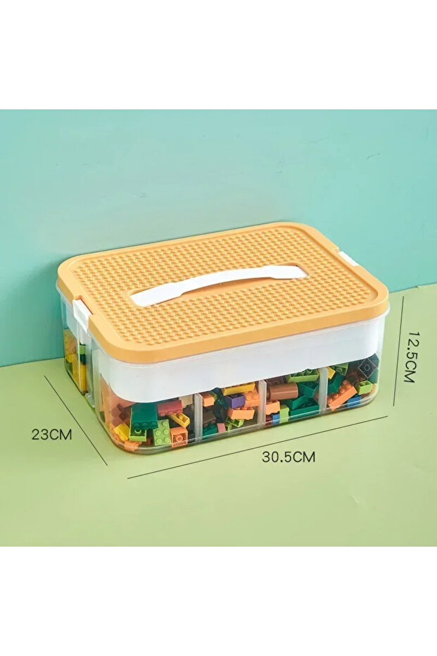 1 layer Yellow Stackable Building Block Storage Box Transparent Dustproof Moisture-proof Plastic Sto - 1