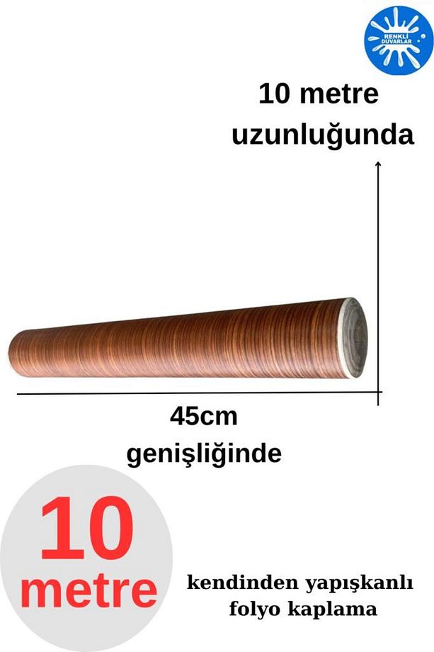 45cm x 10 Metre 1 Rulo Folyo Yapışkanlı Kestane Ahşap Görünümlü Mutfak Duvar Kaplama Folyosu Kağıdı - 2