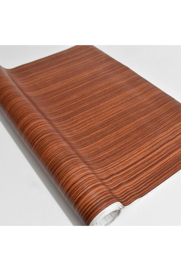 45cm x 10 Metre 1 Rulo Folyo Yapışkanlı Kestane Ahşap Görünümlü Mutfak Duvar Kaplama Folyosu Kağıdı - 3