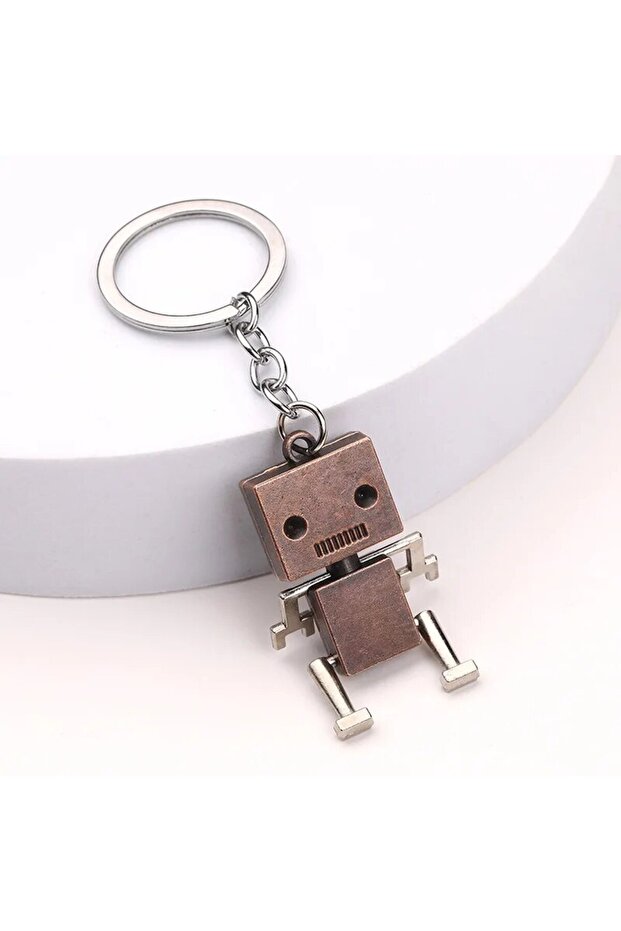 10cm Champagne color Creative Movable Robot Keychain Retro Simple Cute Cartoon Pendant Keychain Chai