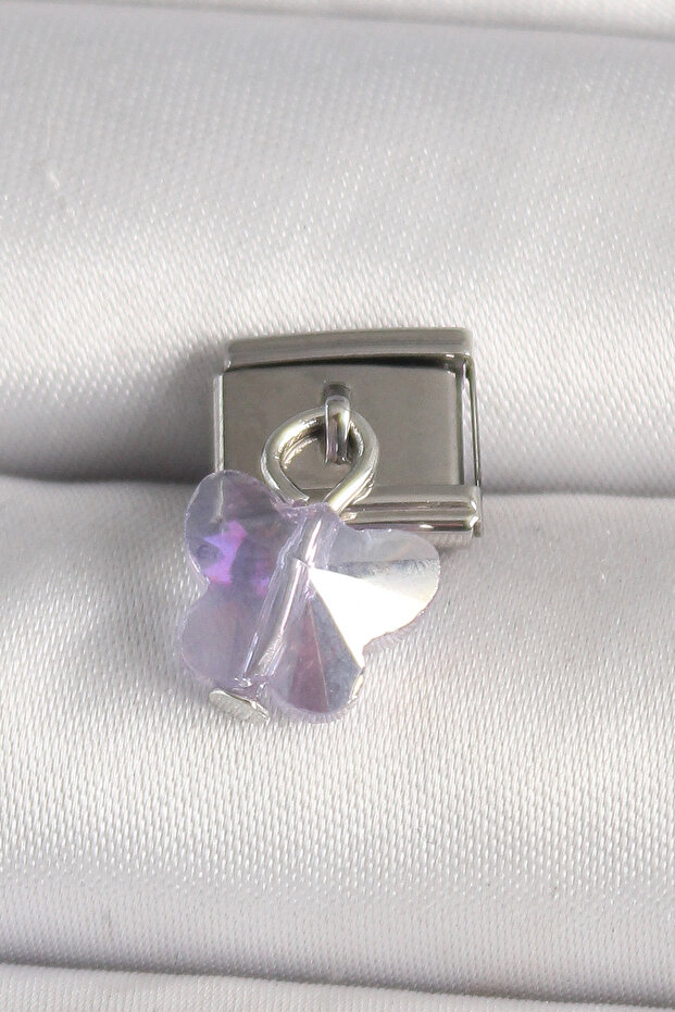 316L Steel Silver Color Purple Zircon Stone Nomination Charm Tj-Bc1318