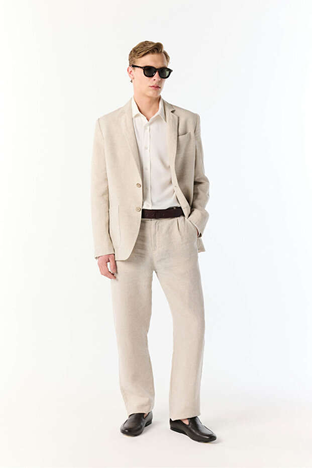 Regular Fıt Keten Ceket - 3