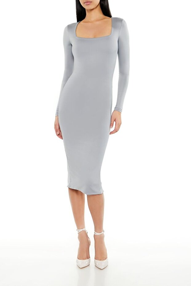 Kare Yaka Midi Elbise - 2