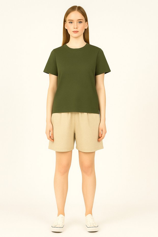 Women's Solid T-Shirt – Medium Fabric, Comfort Fit, Wide Cut, Suitable for Daily Wear