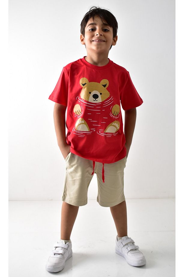 Erkek Çocuk Baskılı T-shirt Şort Takımı - 4