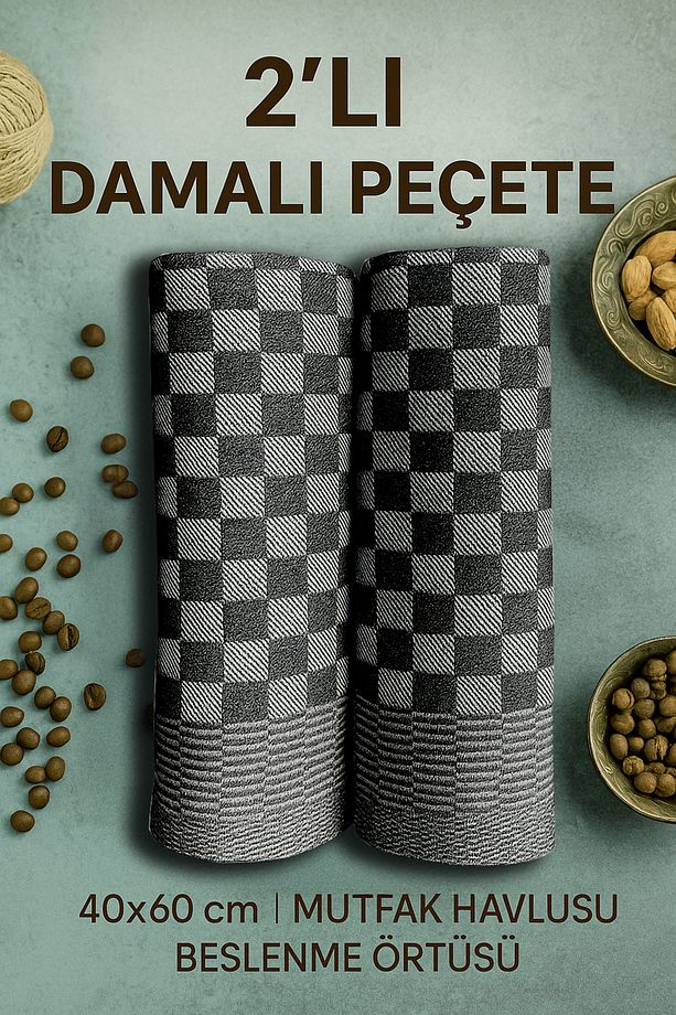 | 2 Adet | Damalı Peçete 40x60cm Mutfak Havlusu, Beslenme Örtüsü - 1