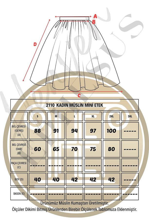 Kadın Etek - Müslin Mini Etek - 2110 - 7