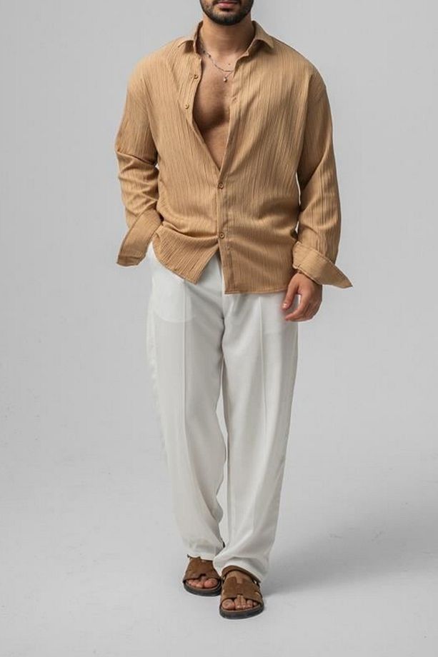 Erkek Vizon Embossed Oversize Gömlek - 4