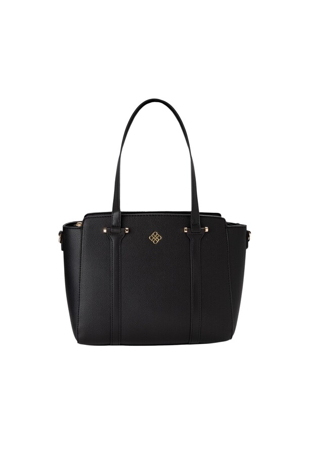 حقيبة يد منقوشة باللون الأسود - 1