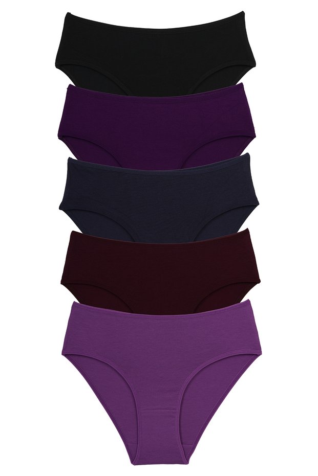 Women's Panties High Waist Bikini 5 Pack Cotton Lycra Purple