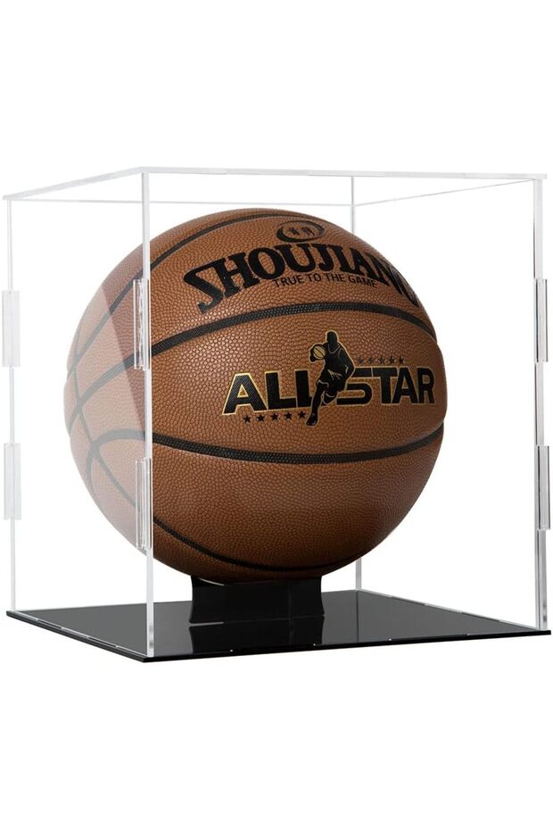 Basketball Display Case Clear Acrylic Glass Cube Assemble Countertop Box Soccer Frame