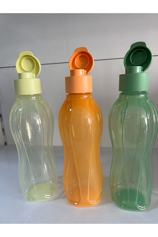 Eco Şişe 500 ml 3'lü Set - Portakal-yeşil Ve Limon Sarı Kolay Açılır Kapaklı Suluk Matara - 1