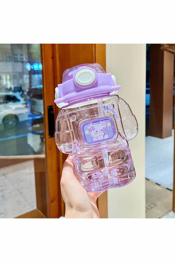 Astronot Figürlü 1 Litre Matara | Pipetli ve Geniş Ağızlı | Boyun Askılı | BPA Free - 6