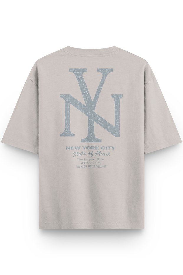 New York City Back Printed Semi Oversized Stone Color Tshirt 1384