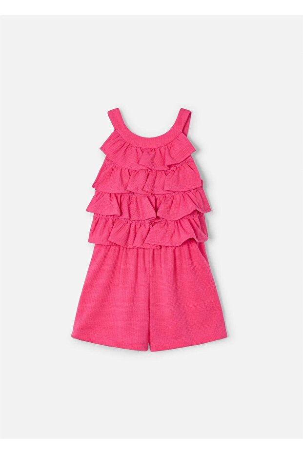 Girl's Ruffled Short Jumpsuit Pink 3876