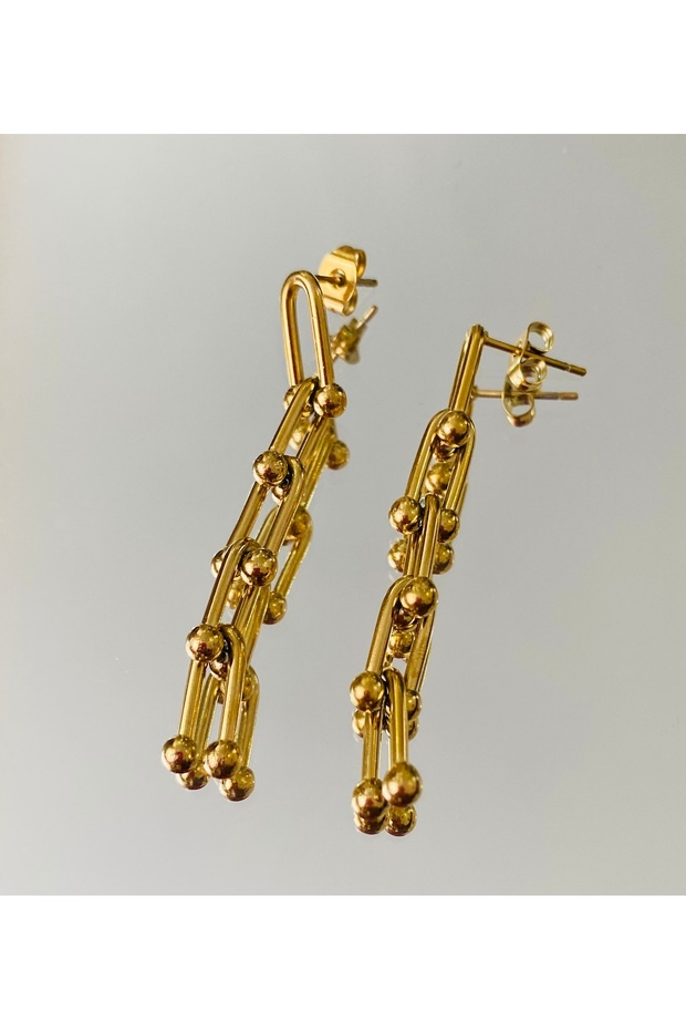 Sallantılı gold çelik küpe