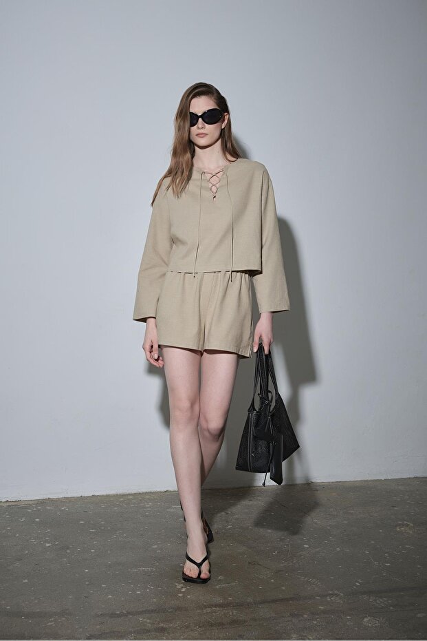 Ihlamur Yeşili Zoe Basic Keten Şort - 5