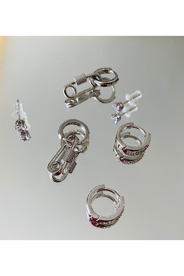 Çelik 6’lı gümüş küpe - 1