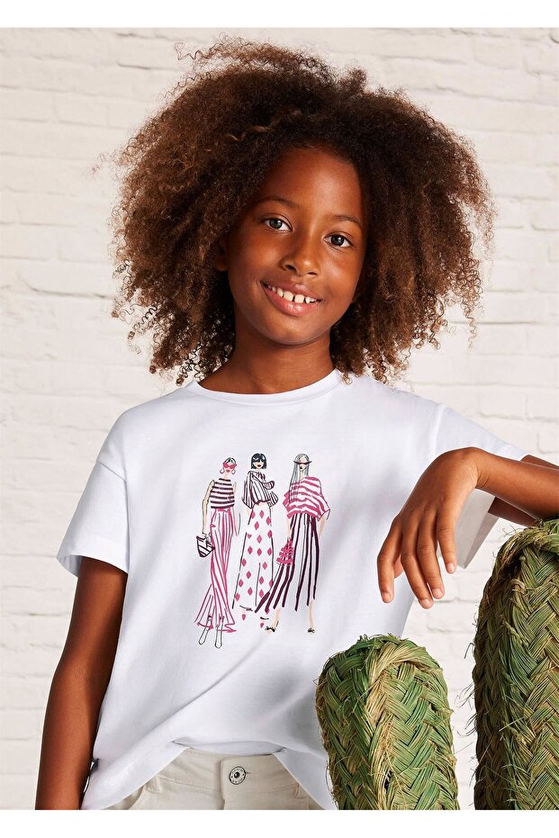 Girl's Graphic T-Shirt White 6030