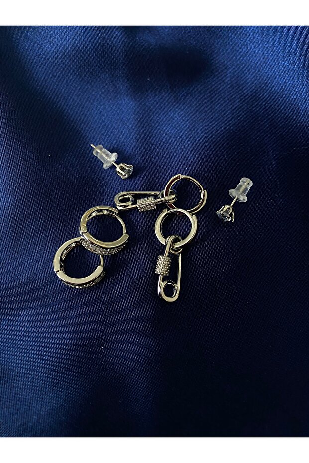 Çelik 6’lı gümüş küpe - 2