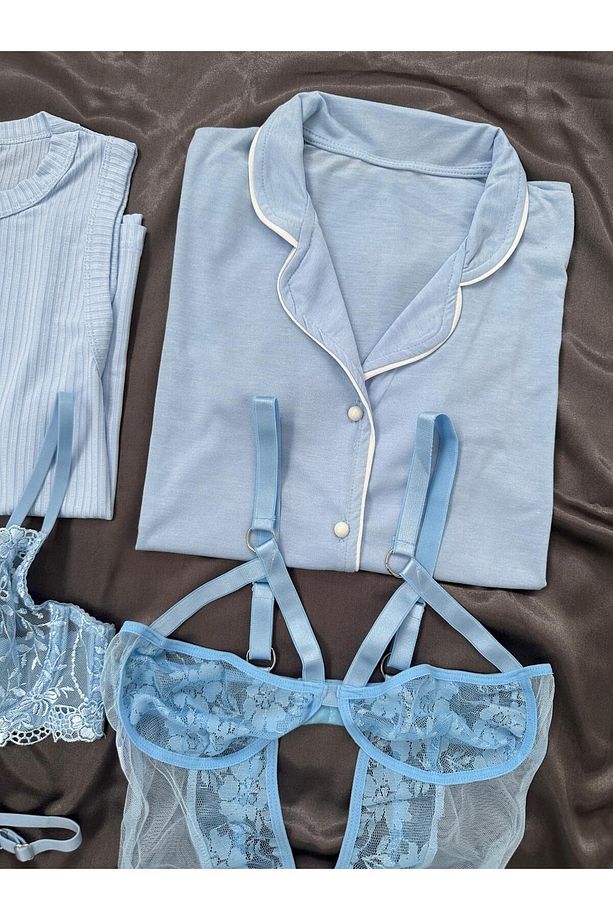 Kadın Miary 6 Parçalı Dev Pijama Jartiyer İç Çamaşır Seti - 7