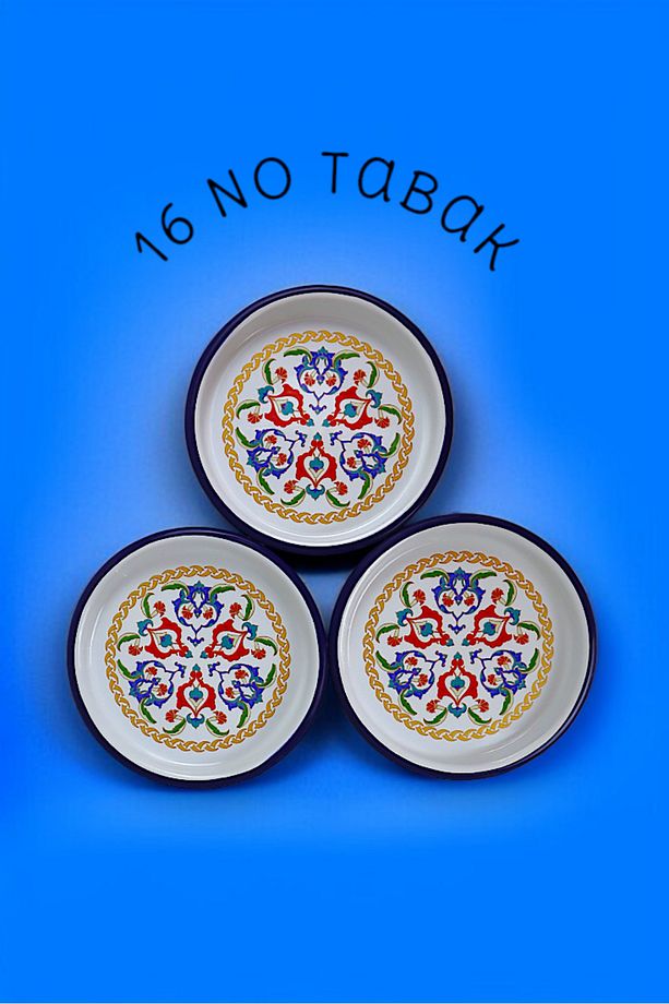 16 Cm 3 Parça Emaye Tabak Tek Kişilik Kahve Tabağı, Servis Tabağı Çerez Tabağı,, Hediye, - 1