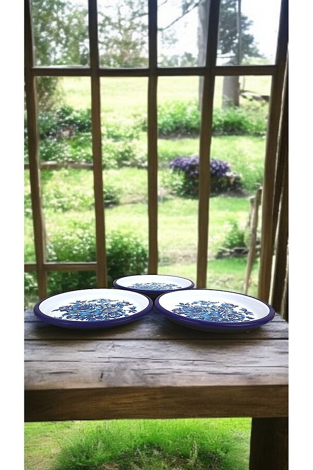 16 Cm 3 Parça Emaye Tabak Tek Kişilik Kahve Tabağı, Servis Tabağı Çerez Tabağı,, Hediye, - 3