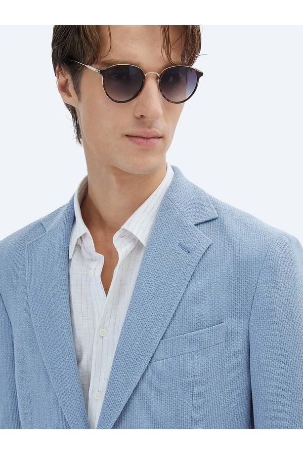 Mavi Comfort Fit Gofre Kumaş Torba Cep Mono Yaka 6 Drop Örme Blazer Ceket - 3