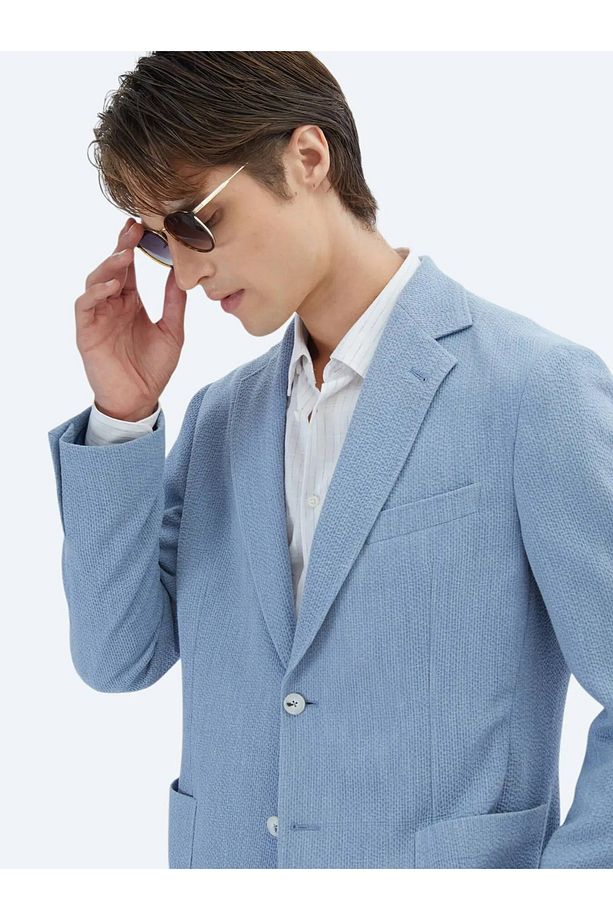 Mavi Comfort Fit Gofre Kumaş Torba Cep Mono Yaka 6 Drop Örme Blazer Ceket - 2