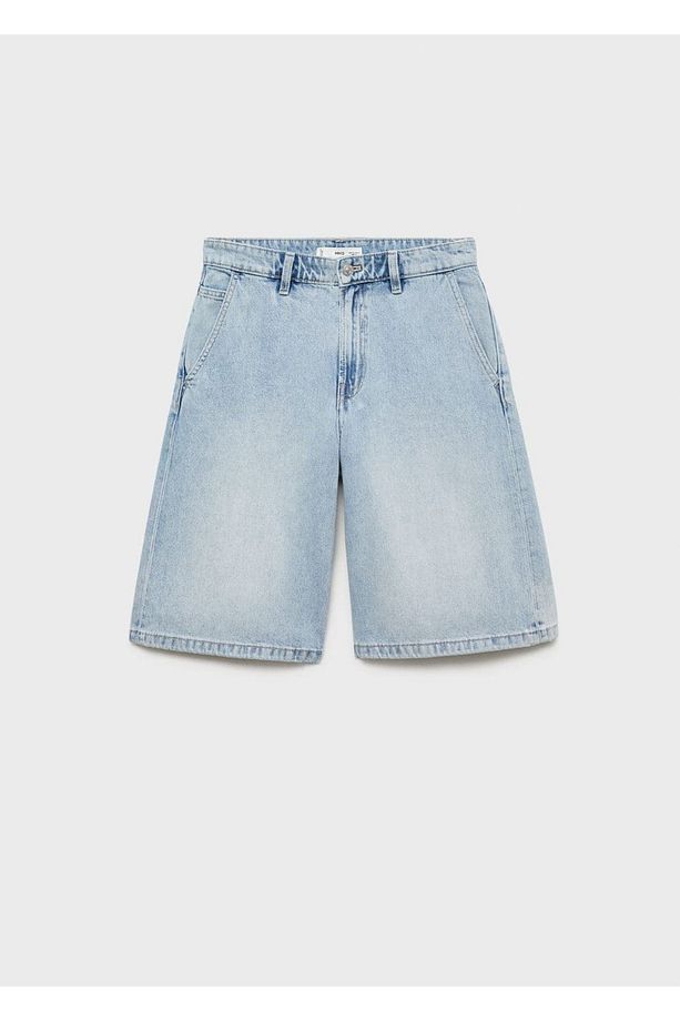 Düz denim Bermuda şort - 3