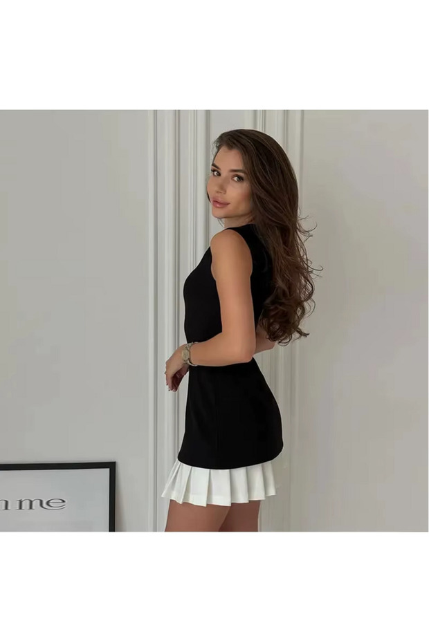 Piliseli kolsuz mini elbise - 8