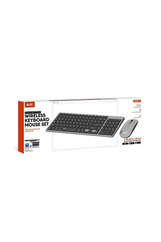 Kablosuz Zarif Sessiz Tasarım Klavye Mouse Set Gri İos Android Windows Uyumlu BKB12 - 2
