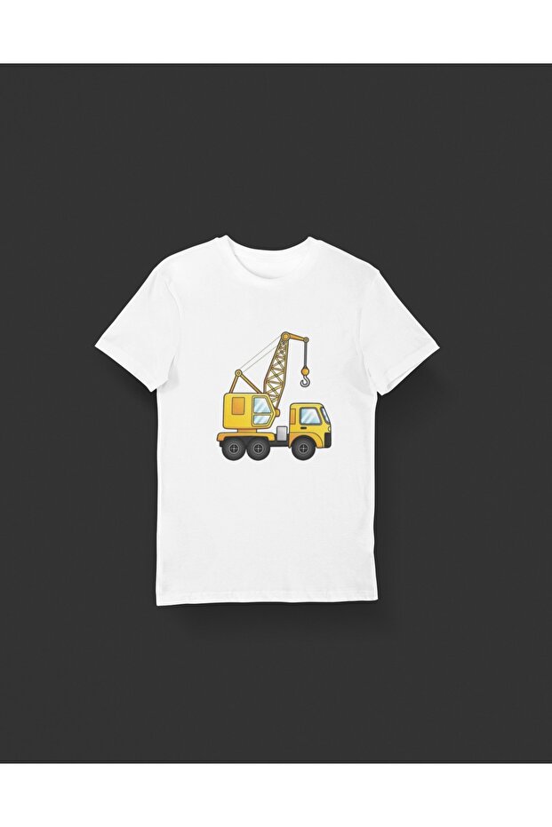 Children's -Crane- Transfer Printed Round Neck Short Sleeve T-Shirt