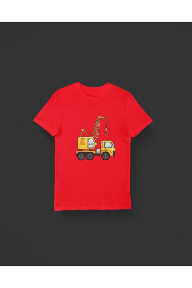 Children's -Crane- Transfer Printed Round Neck Short Sleeve T-Shirt