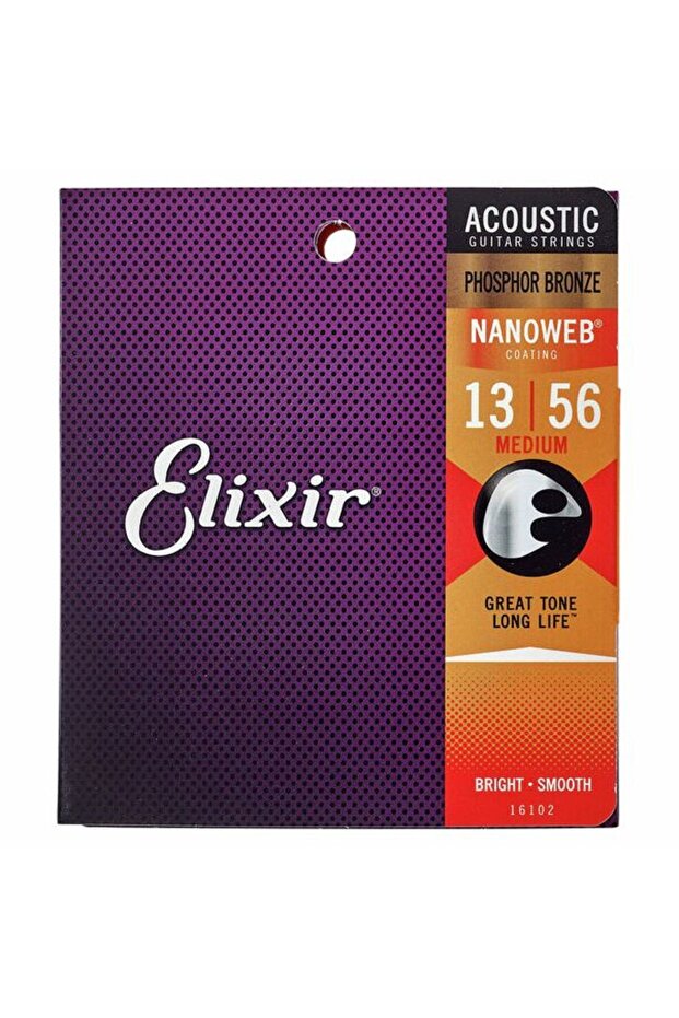 Elixir 16102 Nanoweb Medium Phosphor Acoustic Guitar Strings - 1