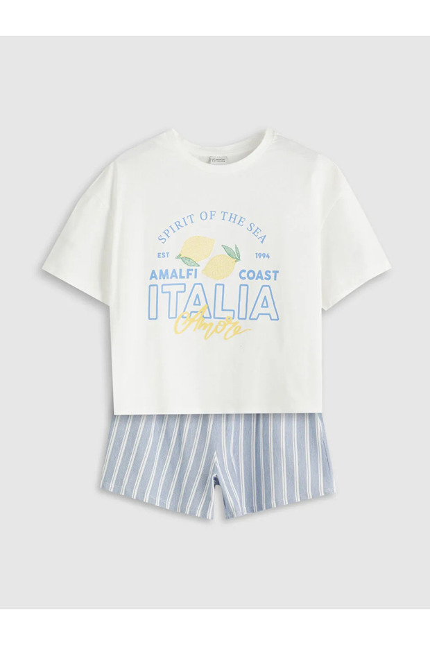 Lcw kids ecru crew neck italy b Printed girls' t-shirt and shorts