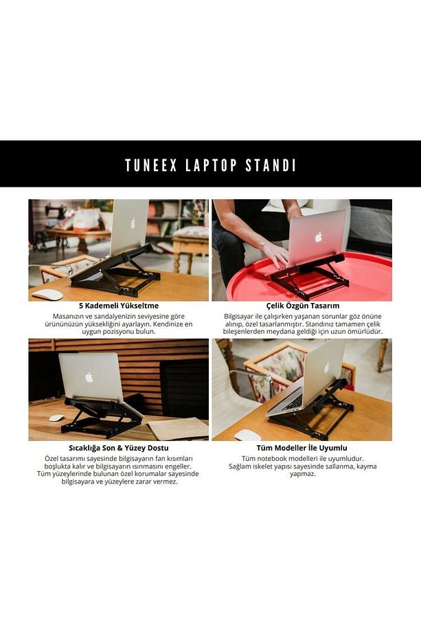 Çelik Laptop Standı Notebook Yükseltici Tüm Modellerle Uyumlu Altlık Ayarlanabilir Çelik - 8