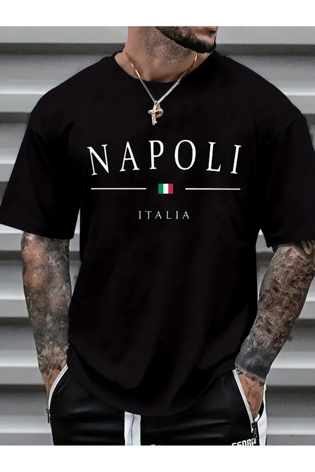 Unisex Napoli Printed Oversize Crew Neck T-Shirt