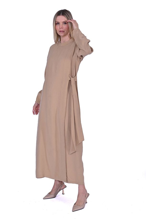 6958 Modal Kumaş Camel Elbise - 2