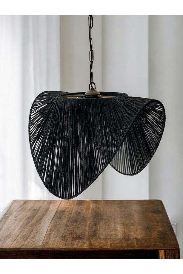 Siyah Baykuş Bohem Avize 50x35cm Hasır Avize Jüt Avize Rüstik Avize Oda Mutfak Salon Avize - 7