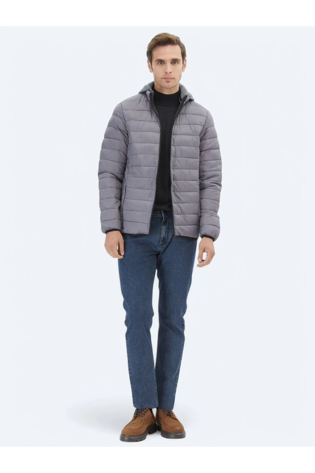 Gri Regular Fit Casual Dokuma Mont - 2